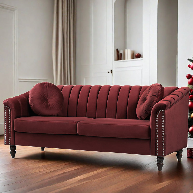 Mikole Upholstered Sofa, Red Velvet, 31" H x 75" W x 31" D
