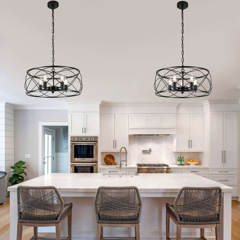 20" 5-Light Dimmable Durm Chandelier with Adjustable Height, Black