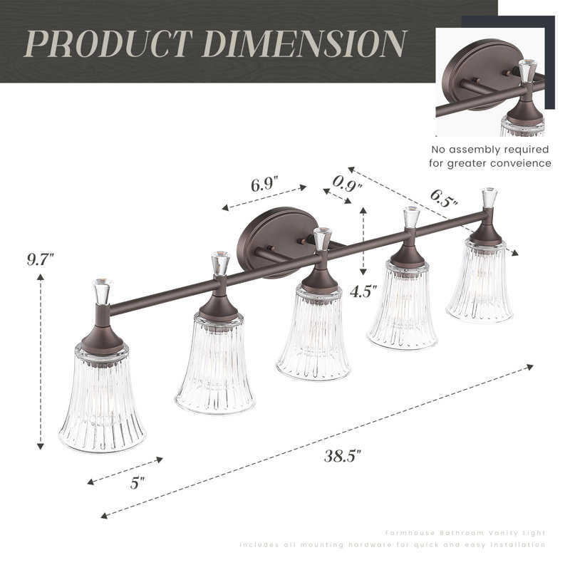 Éclairage de salle de bain à intensité variable à 5 lumières Brazoria, Bronze huilé