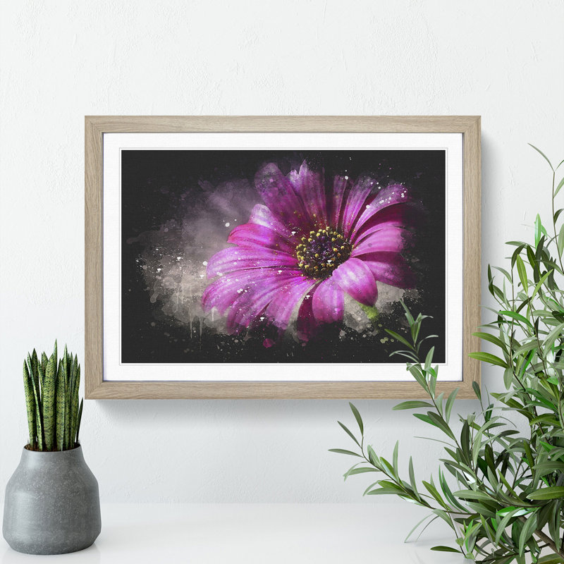Purple Daisy - Picture Frame Graphic Art, 45cm H x 63cm W x 2cm D, Oak Framed