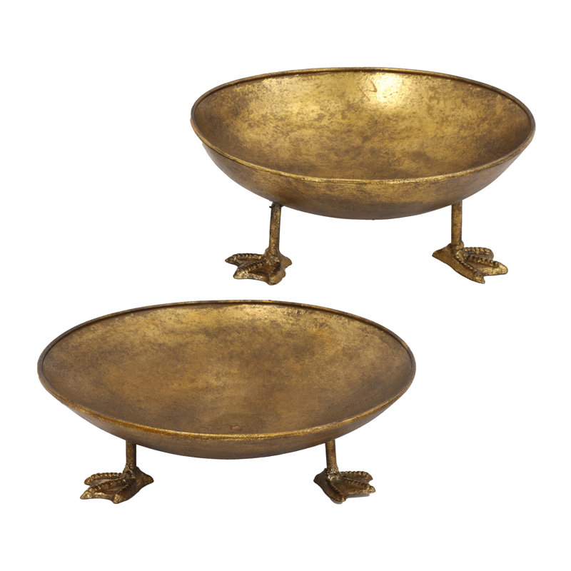 Iron Accent Trays with Duck Feet - Set of 2 - 12"Dia. x 3" - Gold