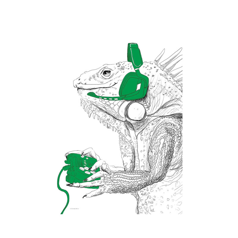 «I-guana Game All Day», reproduction d'art sur toile tendue, 26 po x 18 po, Toile tendue avec châssis, Sans cadre