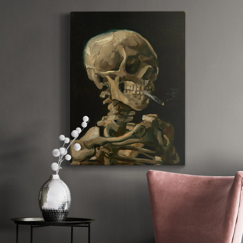 «Skull of a Skeleton with Burning Cigarette», reproduction d'art sur toile tendue, H 40 po x l 30 po x P 1 po