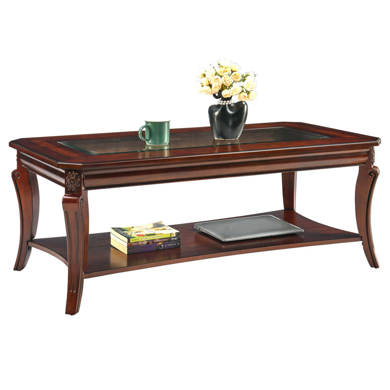 Traditional Coffee Table With Curved Legs, Glass