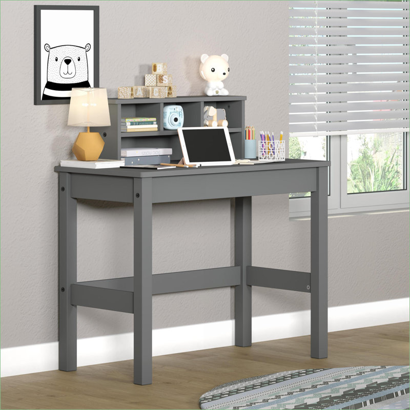 Bureaux, bureau d'écriture gris moderne avec huche intégrée & amp; Gestion des câbles | Bois + bois synthétique