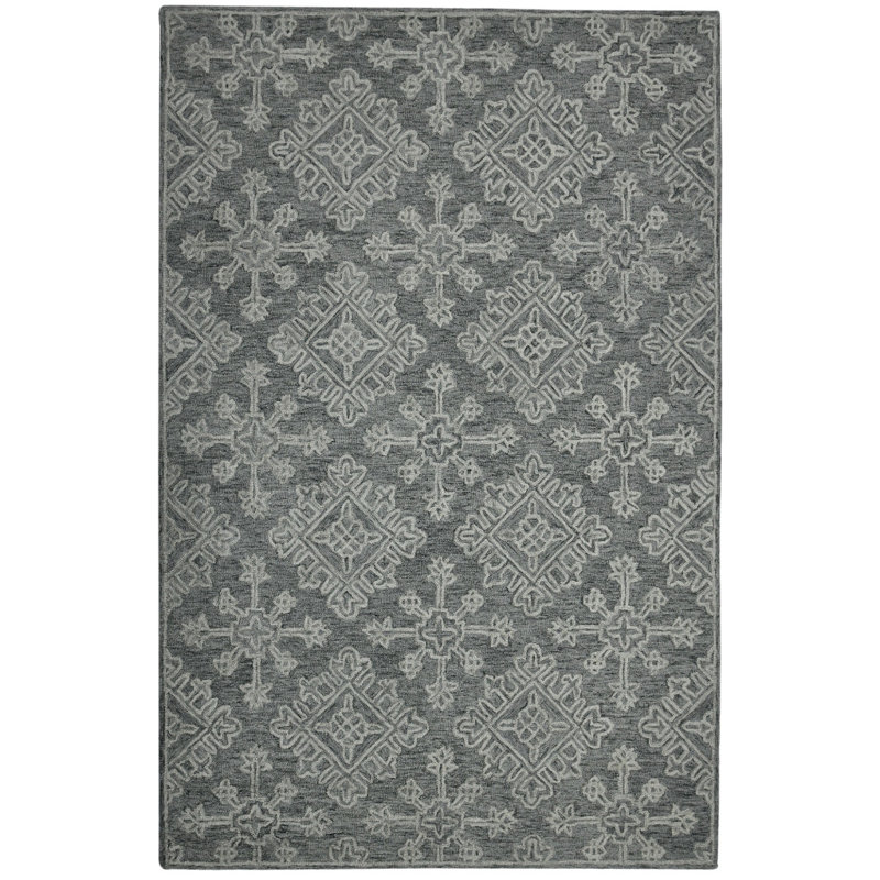 Tapis oriental crocheté à la main 2 pi x 3 pi Graphite