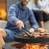 43" Fire Pit With Grill, Wood Burning Fire Pits For Outside With Lid& Fire Poker, Round Metal Fire Pit Table 3 In 1 With Cooking Grate,outdoor Fire Pit For Yard Patio Bonfire Camping
