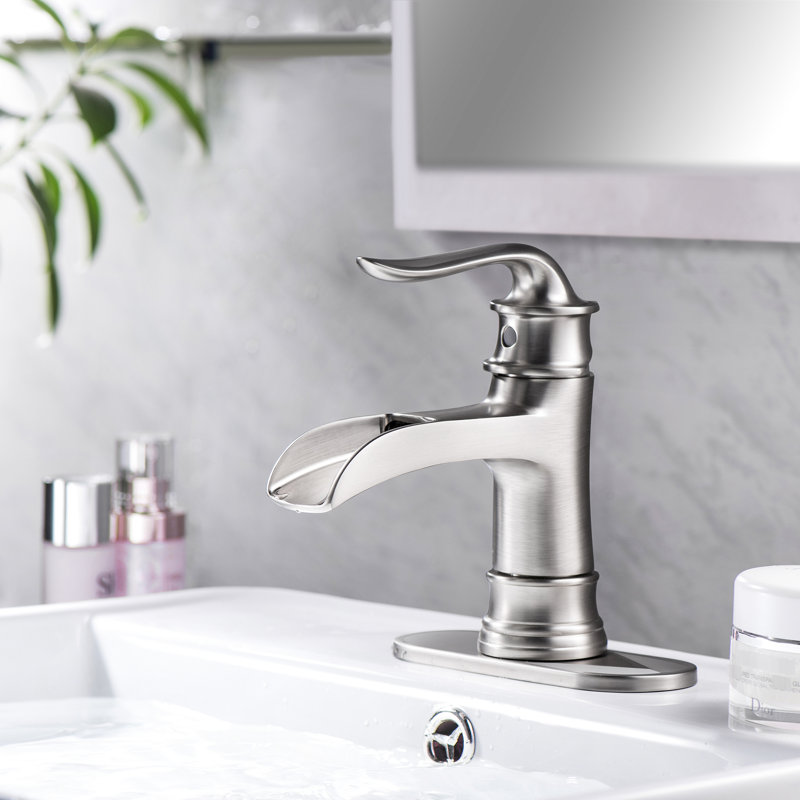 Robinet de salle de bain élégant, bec cascade en nickel brossé, trou unique, fabrication efficace de la saleté filtrante, 7,75 pi