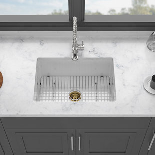 27 Inch Undermount Single Bowl Ceramic Kitchen Sink With Dual Mount Design And Deep Rectangular Basin