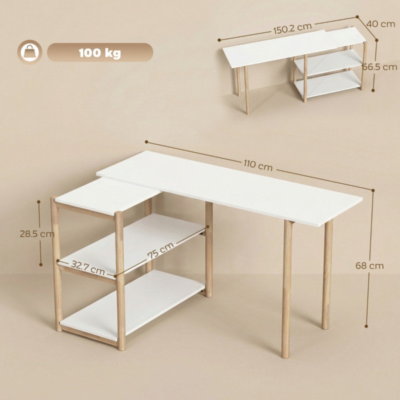 Modern Home Office Writing Desk Bamboo Frame with Built-in Storage Shelves Flexible Convertible Design