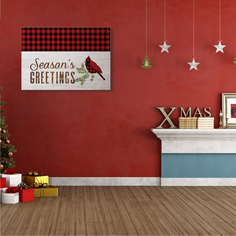 Seasonal Greetings Expression Cardinal rouge, H 30 po x l 40 po, Toile tendue