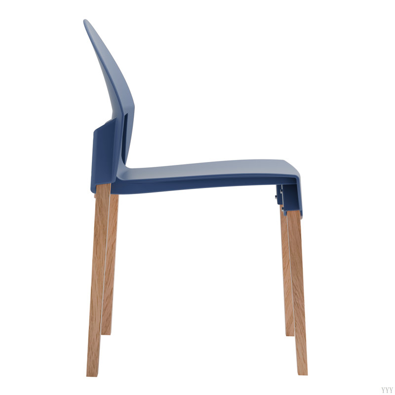 Ensemble de 4 chaises - Pieds en bois de chêne et siège en PP, ensemble de salle à manger et de salon, Gris te bleu