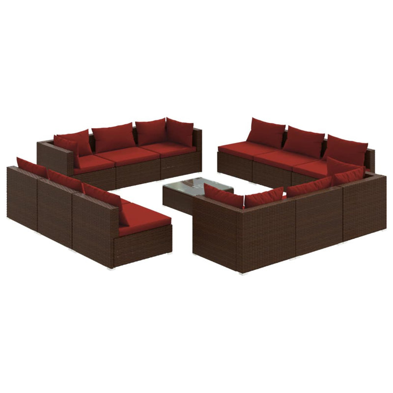 23.6" Wide Square Patio Sectional Set with Cushions, Red, Brown