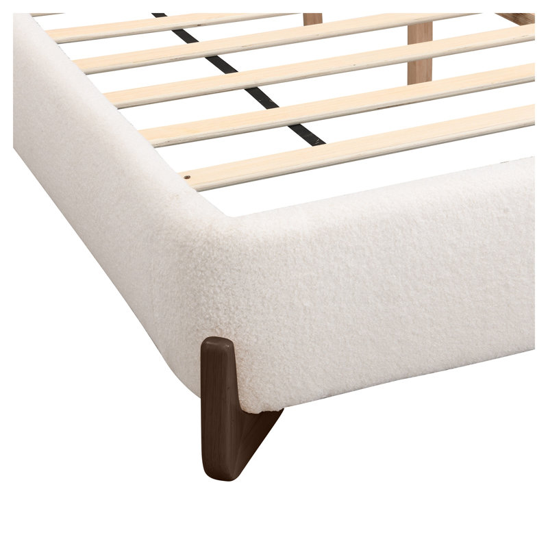 Lit plateforme tapissier Modern White, Bois foncé/Blanc, Grand lit