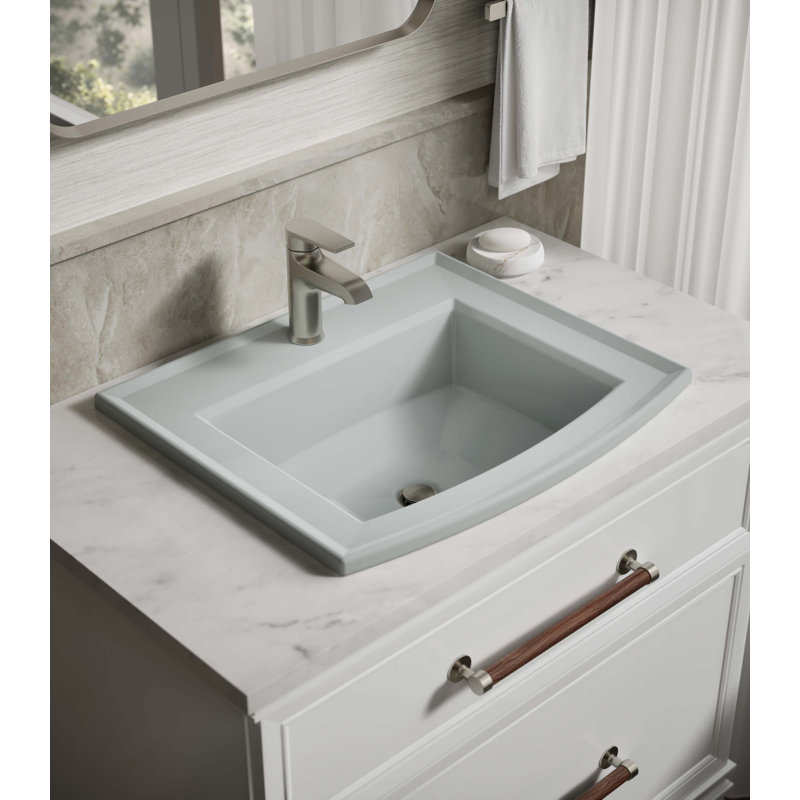 Archer® Vitreous China Rectangular Drop-In Bathroom Sink with Overflow, Single Hole , Ice Gray
