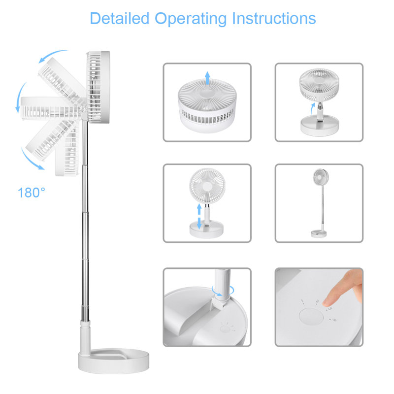 White Adjustable Height Foldable Pedestal Fan with 4 Speeds