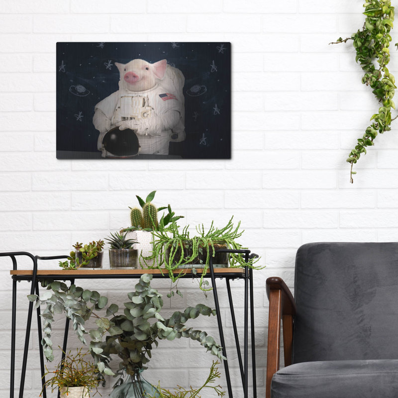  «Cochon - astronaute» par John Hovenstine, art mural en métal, 16 po x 12 po, H 12 po x l 16 po