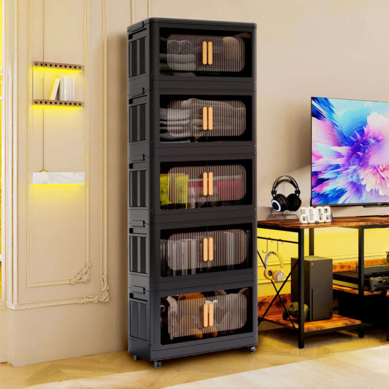 Armoire de rangement latérale large et pliante, Noir, H 59,84 po x l 23,62 po x P 13,78 po