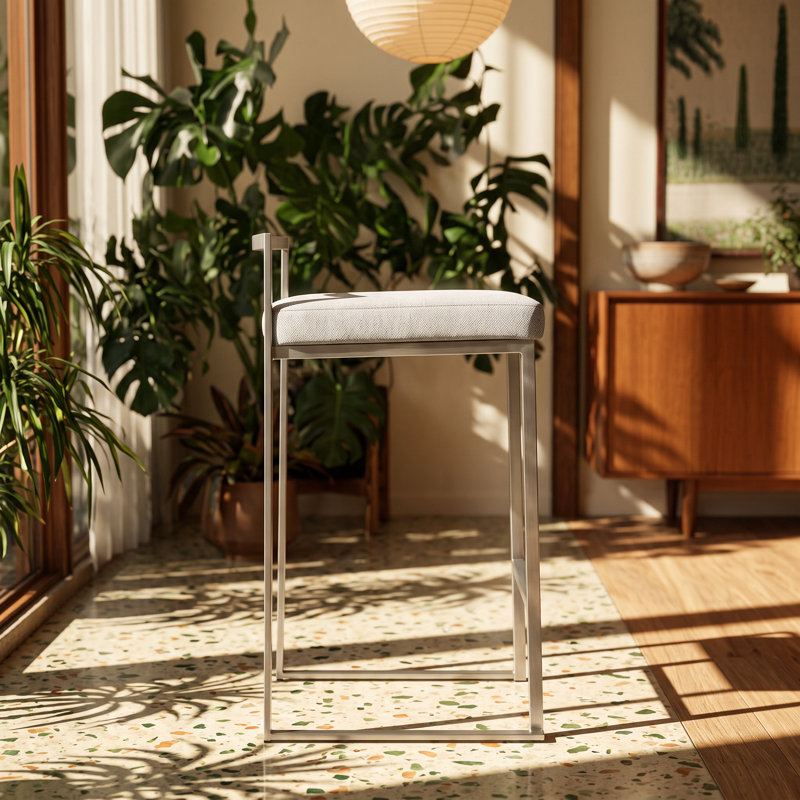 Upholstered Counter Stool with Stainless Steel Frame