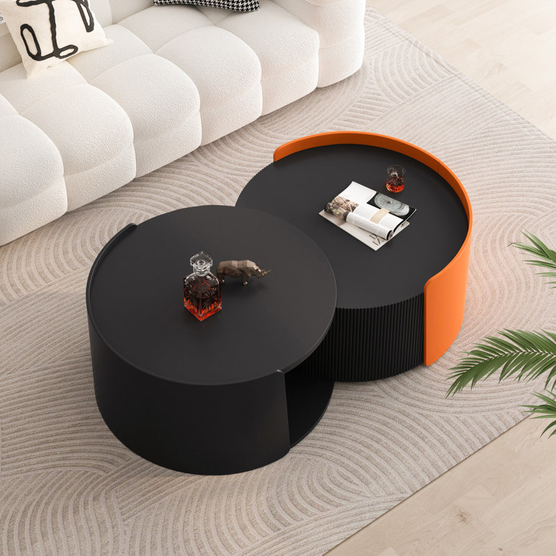 Nesting Coffee Table Set, Round Modern Side Tables With Extendable Sliding Top - No Assembly, Perfect For Small Spaces, Living Room & Office