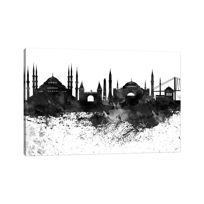 Istanbul Black & White Drops Skyline by Wall Decor Addict - Wrapped Canvas Painting, 101.6 cm H x 66.04 cm W x 1.91 cm D