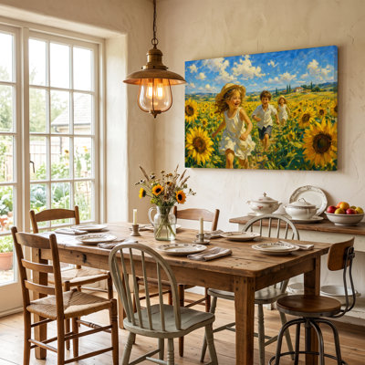 Children and Sunflower Field Canvas - 32" x 48"