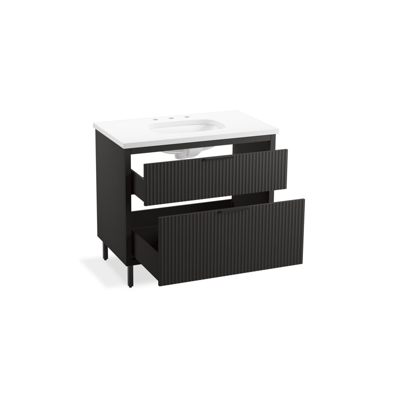 Spacity 36 In. Wall-Hung Bathroom Vanity Cabinet With Sink And Quartz Top, Dark Steel