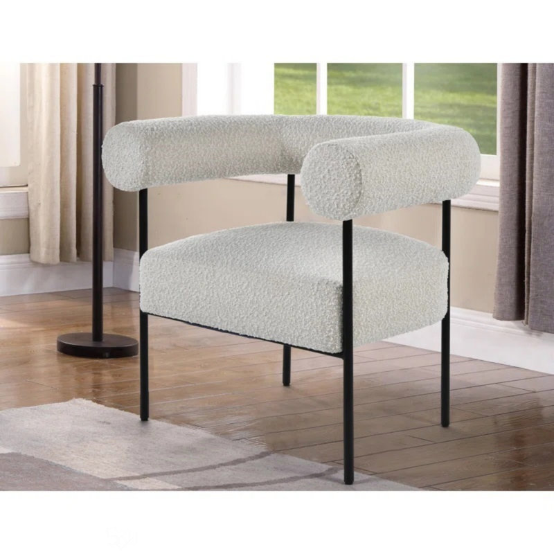 Fauteuil demi-tonneau 33 po Gelula, Crème Boucle
