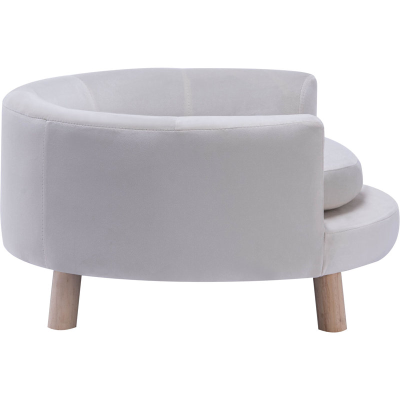 28-Inch White Velvet Elevated Circular Pet Sofa