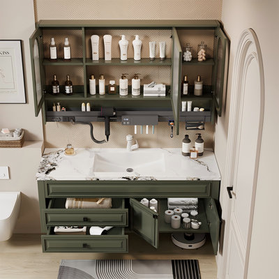 Ensemble de meuble-lavabo mural en bois d'hévéa mural 62,99 po avec miroir