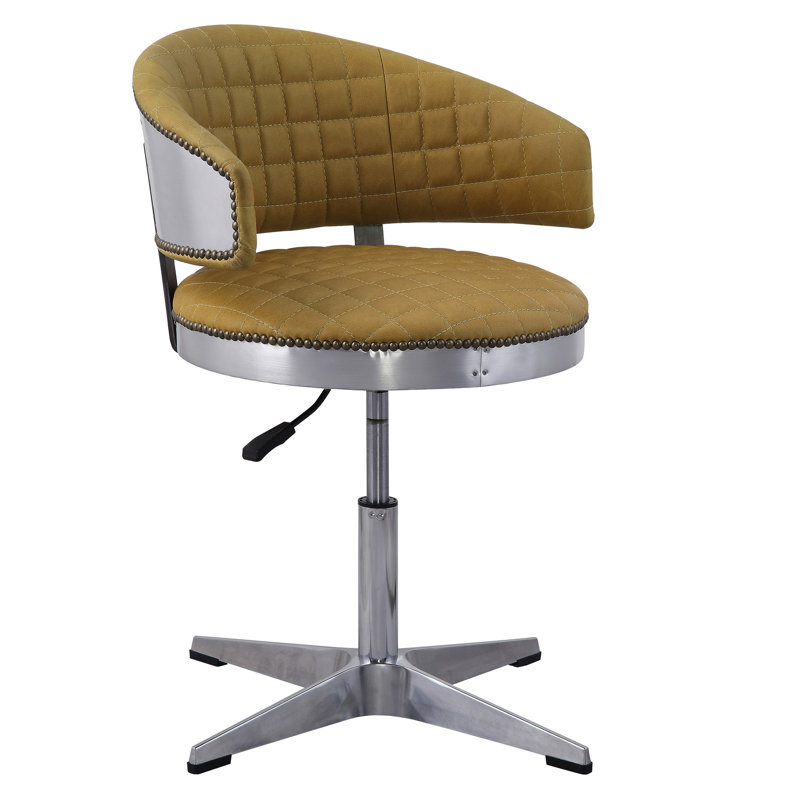 Tabouret pivotant en cuir de curcuma avec base pour espace de vie - Siège et fonction de mobilité