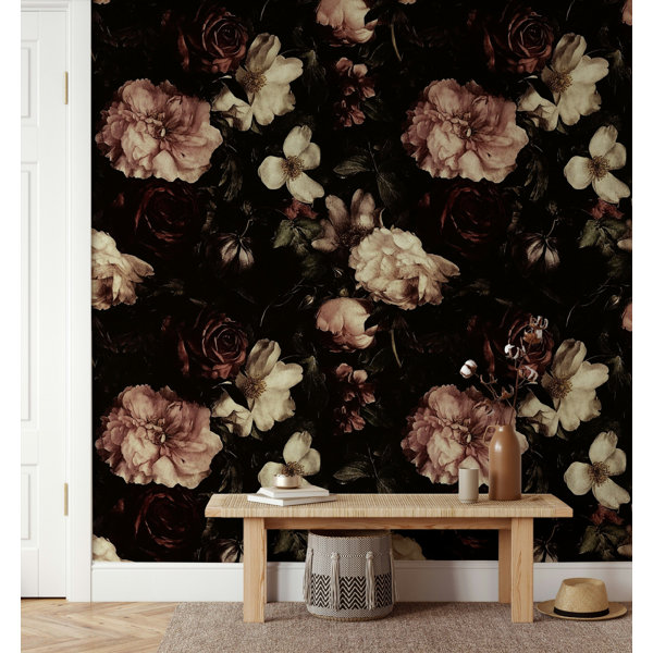 Lark Manor Vintage Dark Floral Wallpaper Peonies and Roses Peel and ...