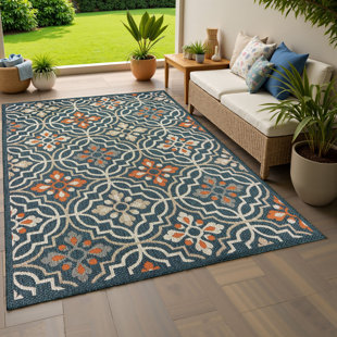 Izola Oriental Blue/ Orange Indoor / Outdoor Area Rug