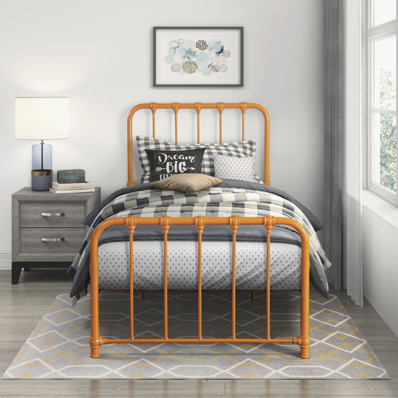Anite Metal Platform Bed, Twin, Orange