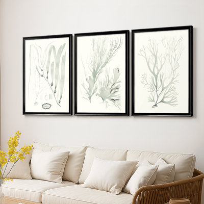Sage Green Seaweed III - Toile tendue avec châssis sur mesure - 3 pièces