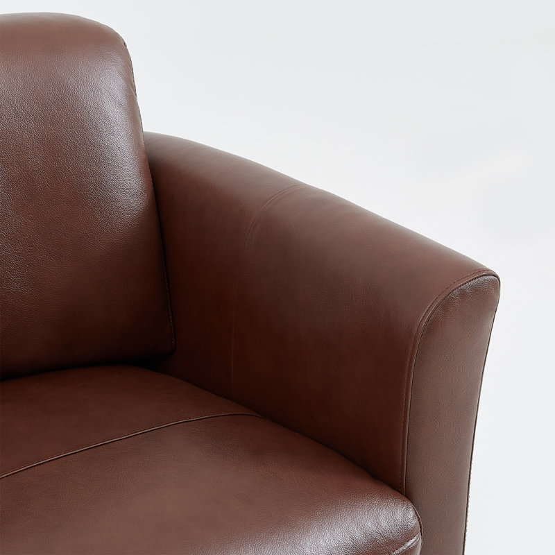 33" Wide Genuine Leather 360°Swivel Barrel Chair With Solid Wood Frame, No Assembly Required (Set of 2), Dark Brown