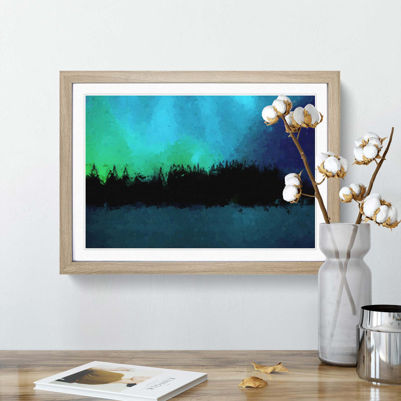 The Northern Lights in Iceland in Abstract - Picture Frame Graphic Art Print, 36cm H x 48cm W x 2cm D, Oak Framed