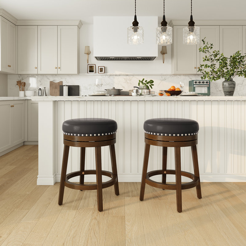 Upholstered Swivel Solid Wood Frame Bar Stool, Brown, Counter Stool (25" Seat Height)