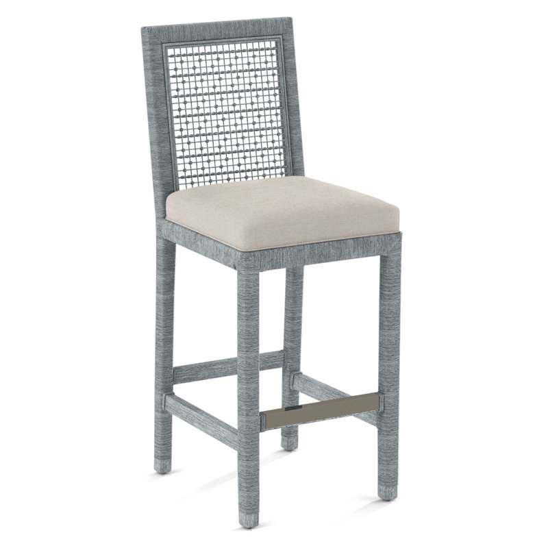 Pine Isle Bar Stool, Sunbrella Beige Pinstripe; 6205-74, Nickel