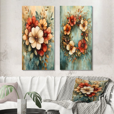 Farmhouse Wreath Spiral Of Petals I - Floral Wall Art, 2 pièces
