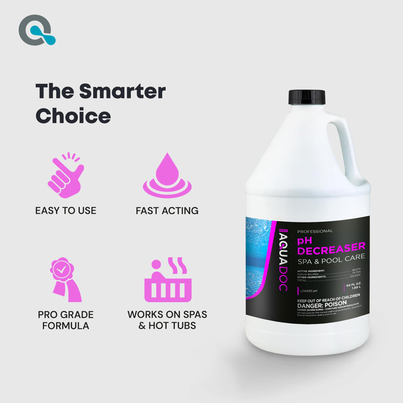 Décroissant de pH pour spa AquaDoc - 64 oz - Baisse du pH du spa pour l'équilibre de l'eau - Produits chimiques pour spa fabriqués aux États-Unis