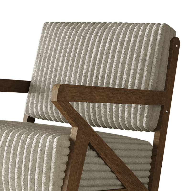 Fauteuil d'appoint en velours, Crème, crème, Noyer