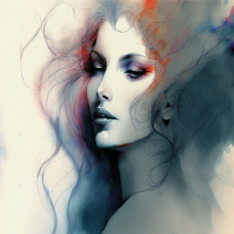 «Anthonio Sensual Woman Impression Watercolor V», reproduction sur toile, H 34 po x l 44 po x P 1,5 po