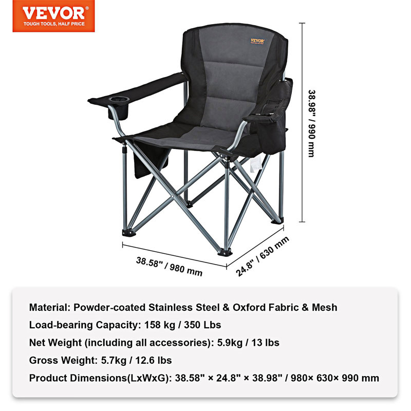 Chaise avec accoudoirs rembourrée et pliante pour l'extérieur avec poches latérales, porte-gobelet et sac isotherme