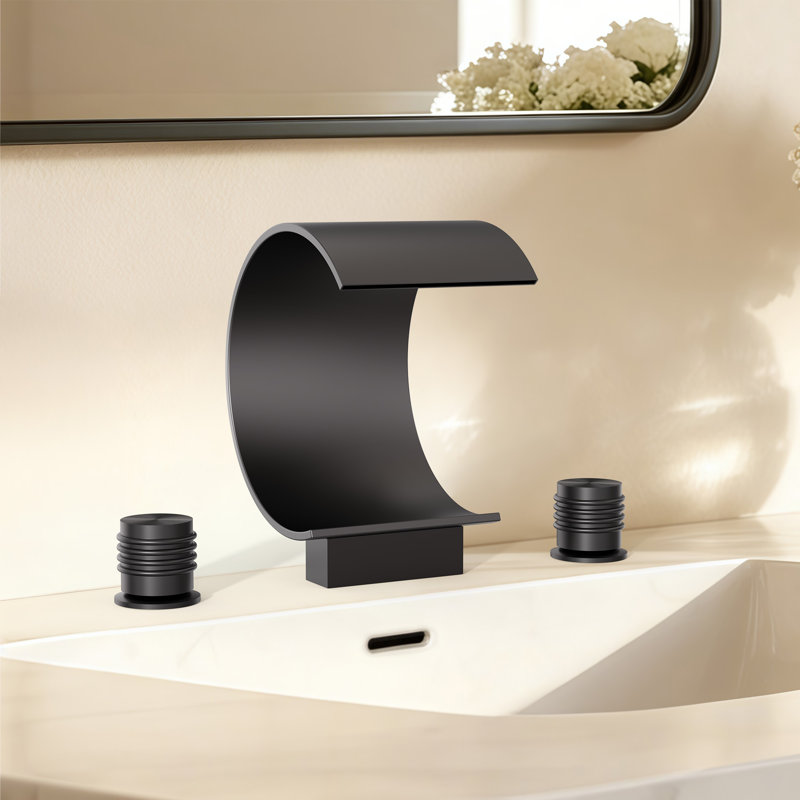  Robinet de salle de bain surdimensionné à 3 trous et 2 poignées avec drain, Noir mat