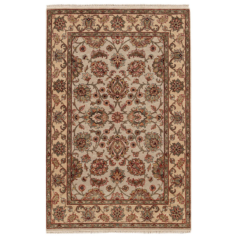 Tapis ivoire et doré de haute qualité noué à la main