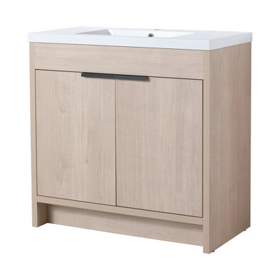 Meuble-lavabo sur pied 36 po avec lavabo et porte en résine blanche - Accessoire fonctionnel 36 po