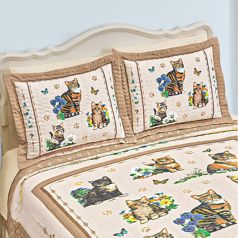 Cat Collage Beige and White Polyester Standard Sham