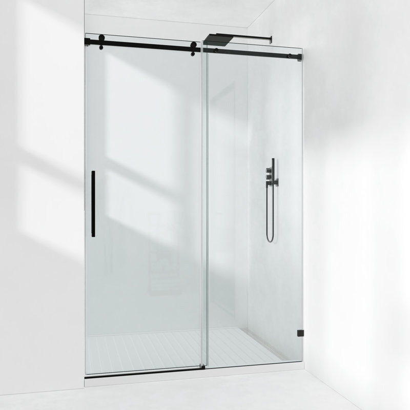 56-61" W X 72" H Frameless Single Sliding Shower Door with 3/8" (10mm) Clear Tempered Glass, Shatter-Resistant Film & Installation Hole Locator - Square Top Rail