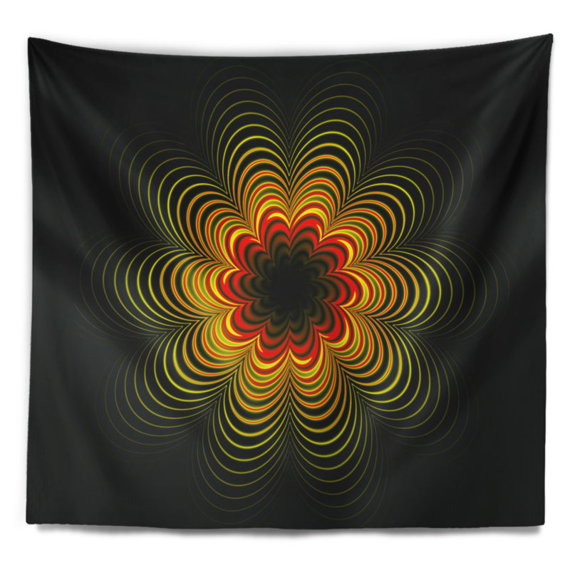 Tapisserie florale psychédélique florale jaune, H 50 po x l 60 po